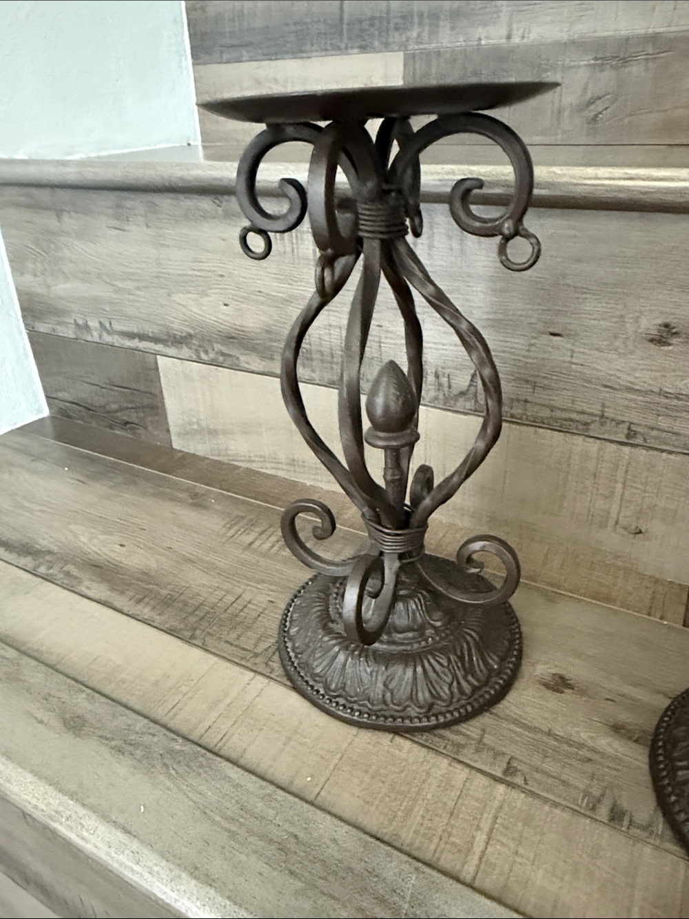 Decorative Iron Candle Holders - Brown Scroll Pedestal (Set of 2) - Picture 3 of 3